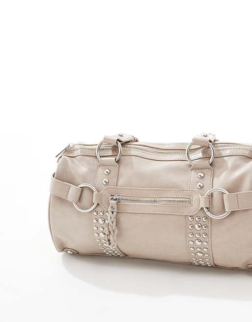 Bershka city bag with stud detail in beige | ASOS Bershka city bag with stud detail in beige | ASOS