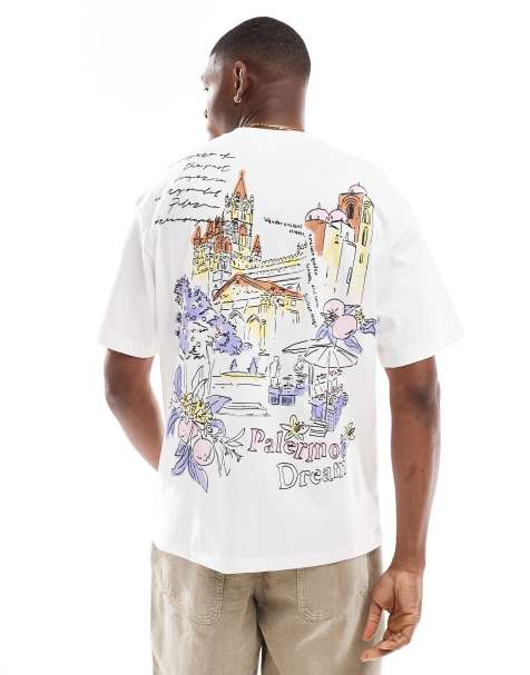 Bershka city print T-shirt in white - view 1