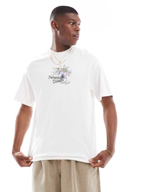 Bershka city print T-shirt in white