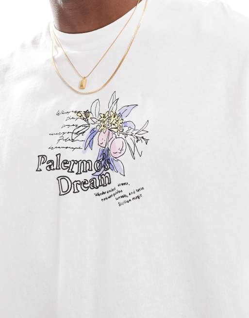 たっきー　❶20本　　②⑥各10本 Bershka city print T-shirt in white | ASOS