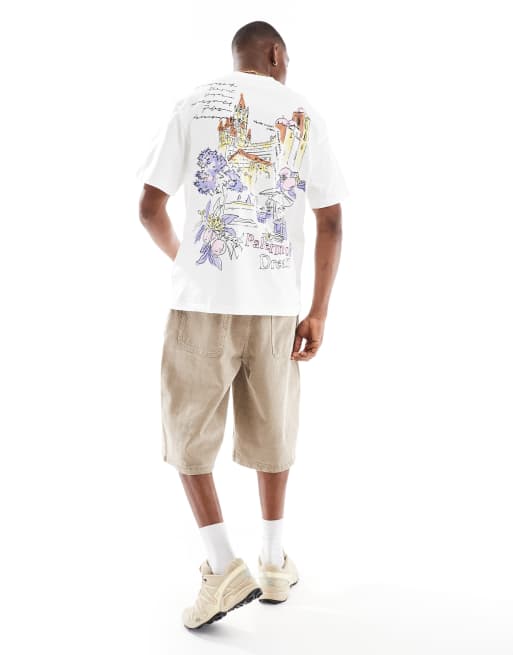 Bershka city print T-shirt in white