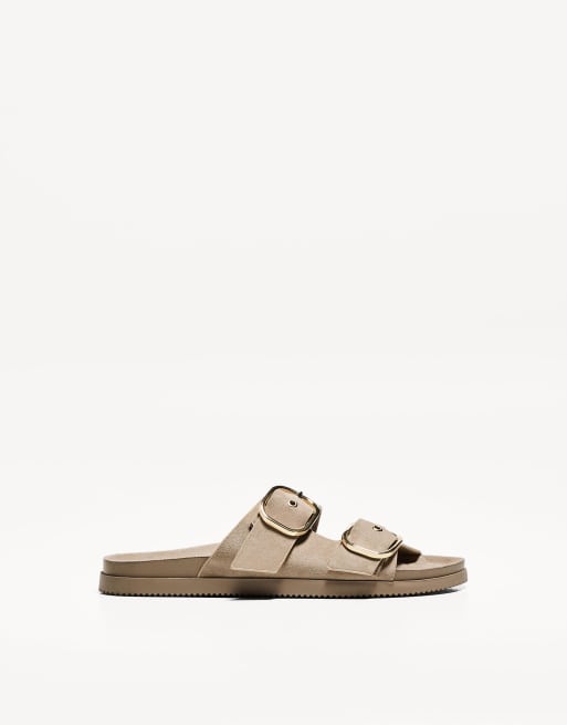 Bershka - Claquettes plates à boucles - Fauve, 2 de 5