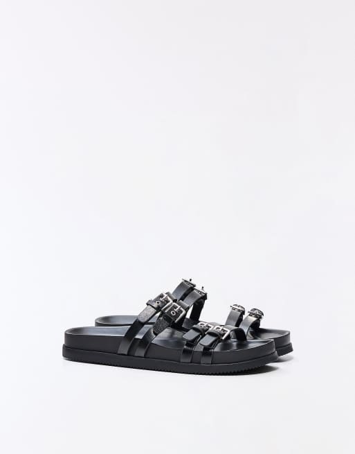 Bershka - Claquettes plates à doubles boucles - Noir, 2 de 4