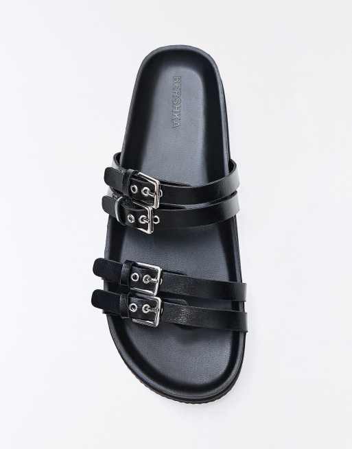 Bershka - Claquettes plates à doubles boucles - Noir, 3 de 4