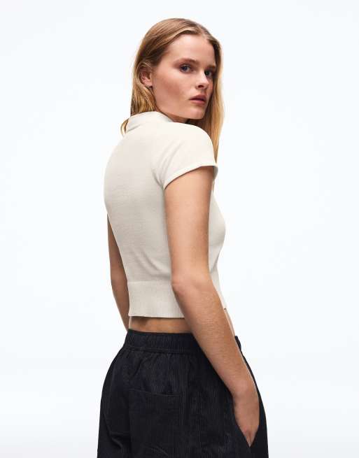 Bershka Clasp knit jumper in ecru, 3 of 5