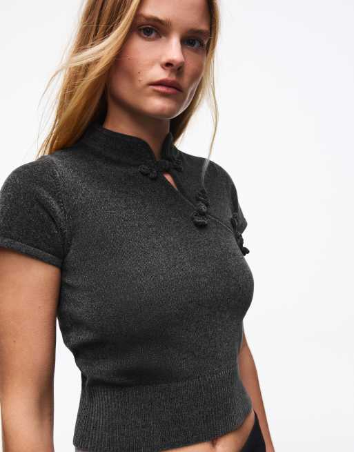 Bershka Clasp knit jumper in grey&black, 2 of 5