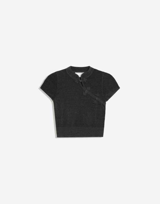 Bershka Clasp knit jumper in grey&black, 5 of 5