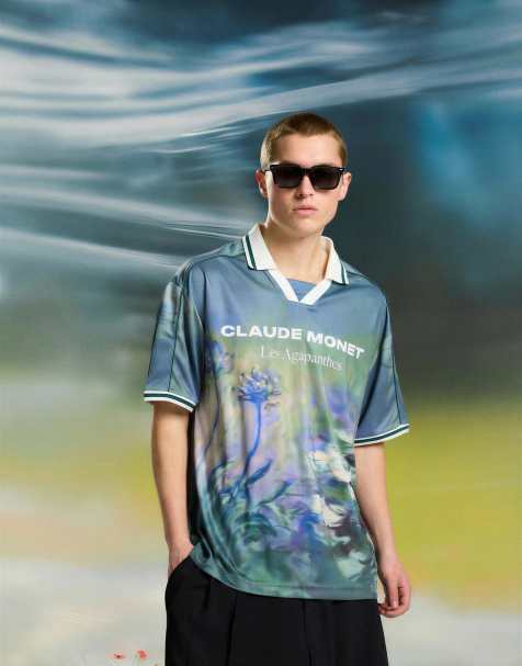 Bershka - Claude Monet - Les Agapanthes - Poloshirt met korte mouwen in groen - view 1