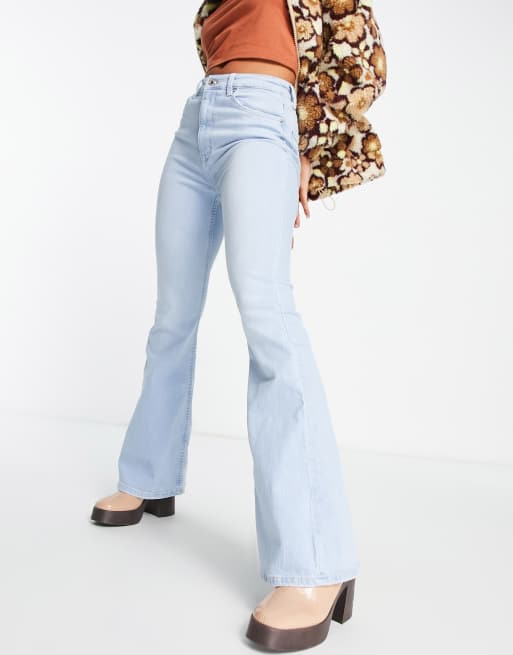 Bershka clean flare jeans in light blue