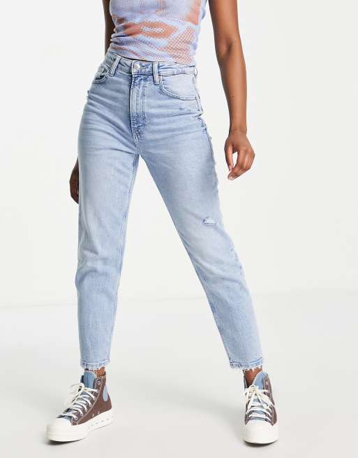 Bershka clean mom jean in light blue ASOS