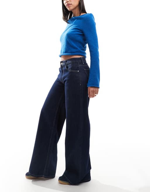Bershka clean wide leg jeans in authentic dark blue