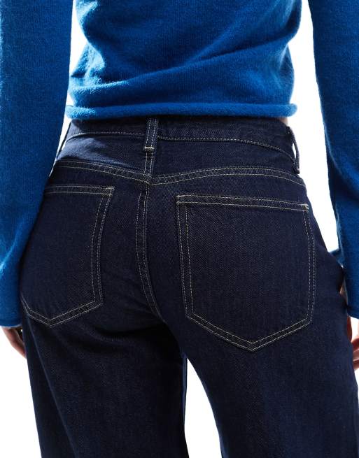 Bershka clean wide leg jeans in authentic dark blue