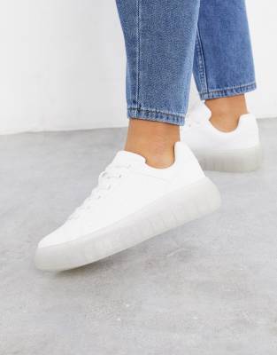 bershka chunky sole trainer in white