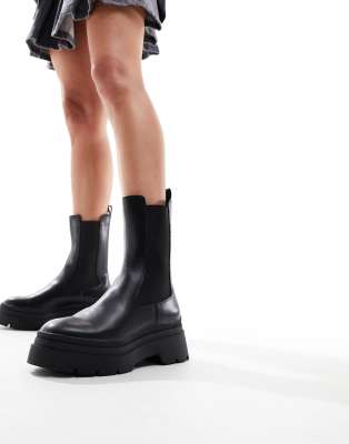 Bershka chunky Chelsea boot with translucent sole in black