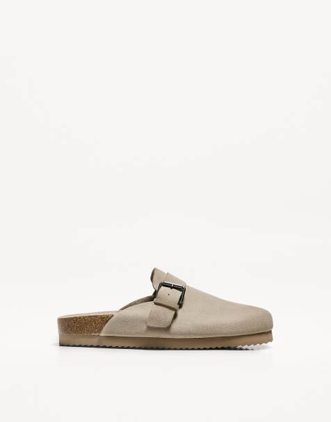 Bershka clogs with buckle detail in beige - view 1