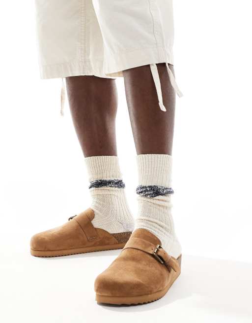 Bershka clogs with buckle in brown