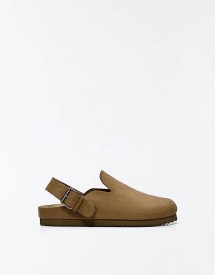 Bershka Clogs with strap detail in brown