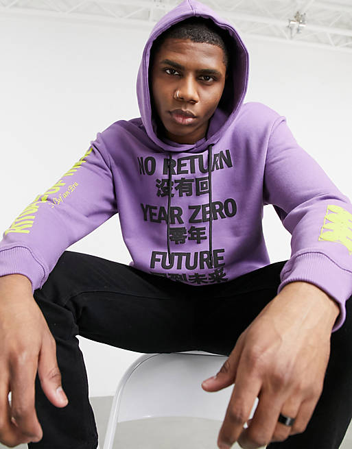 Bershka co-ord hoodie with chest & sleeve print in purple