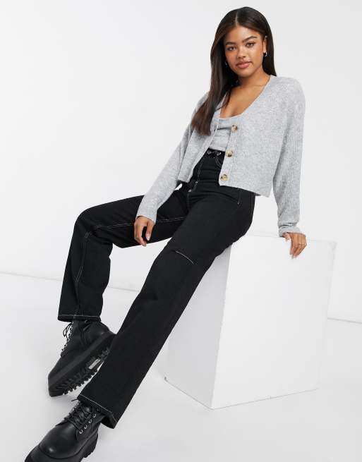 Bershka - Co-ord set gebreide vesten in grijs, 4 van 4