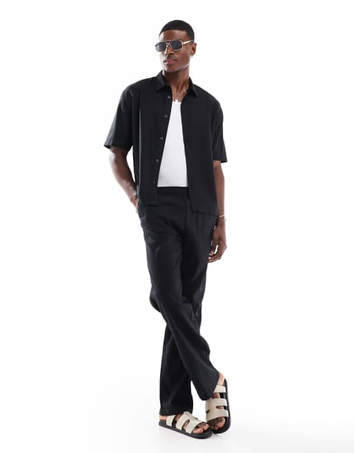 Bershka - Co-ord set in zwart met hoog linnengehalte