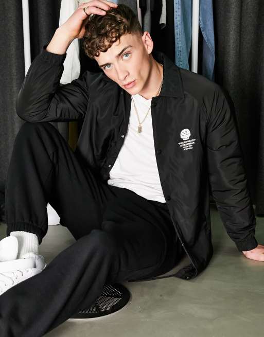 Bershka - Coachjack met print op de achterkant in zwart