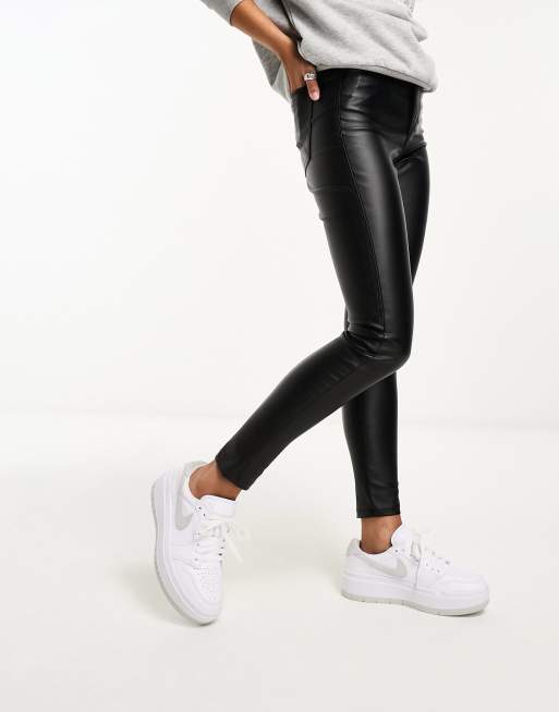 Pull&Bear high waisted faux leather skinny pants in black