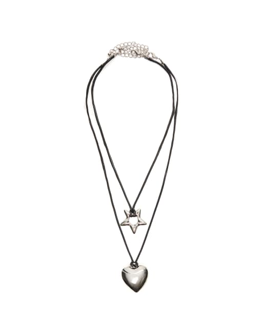 Bershka collana in cordoncino con pendente, confezione da 2, argento, 4 di 4