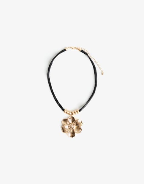 Bershka - Collana nera con ciondolo a fiore - view 1