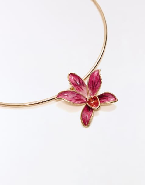 Bershka - Collarino rigido rosa con fiore - view 1