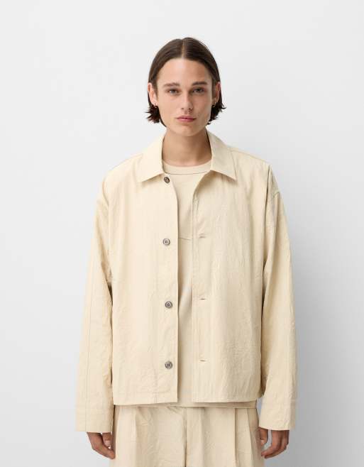 Bershka - Collection - Beige skjorte med tekstur og lange ærmer - Del af sæt