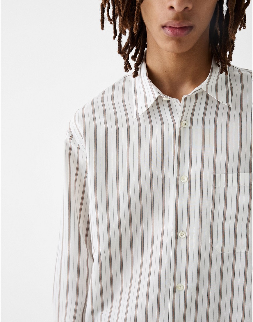 Bershka Collection boxy stripe shirt in white