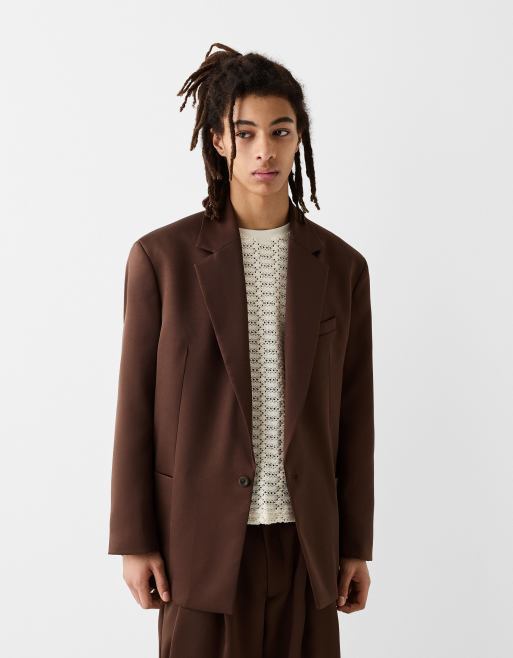 Bershka – Collection – Brązowa elegancka marynarka o luźnym kroju