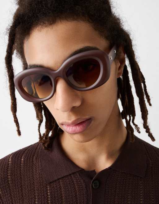 Bershka – Collection – Brązowe okulary przeciwsłoneczne z grubymi oprawkami