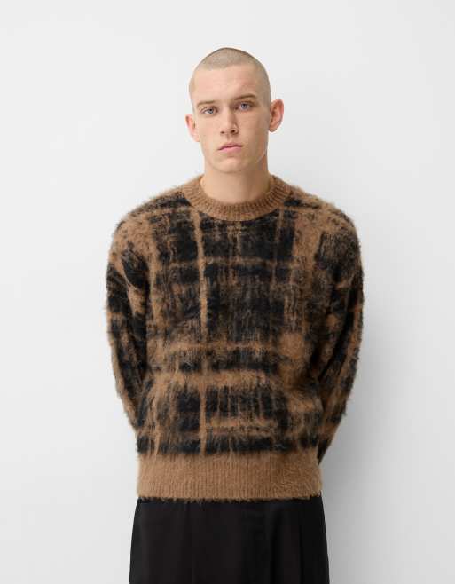 Bershka Collection – Brązowy dzianinowy sweter ze wzorem