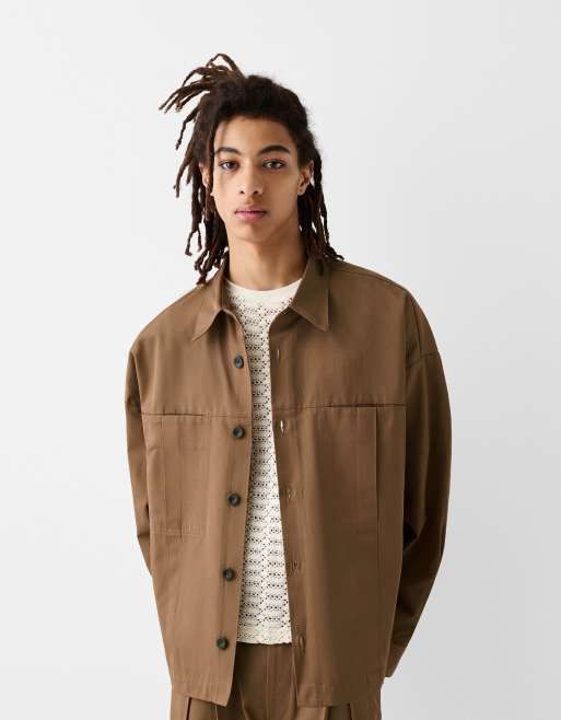 Bershka - Collection - Camicia a maniche lunghe color cuoio