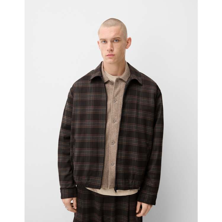 Bershka oversized button front jacket in check sales
