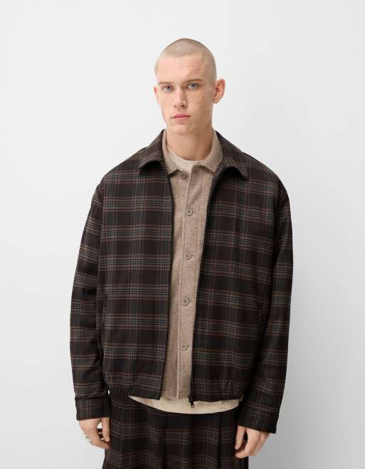 Bershka Collection checked jacket in brown (part of a set)