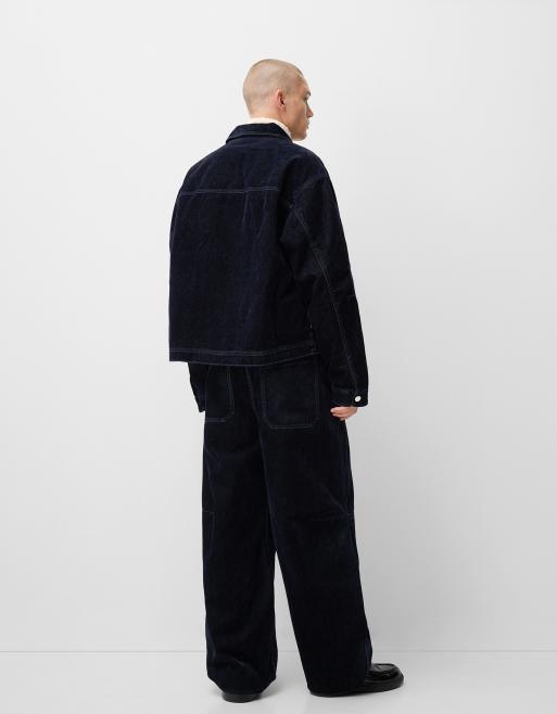 Bershka Collection – Ciemnoniebieska kurtka jeansowa, część zestawu, 4 z 4