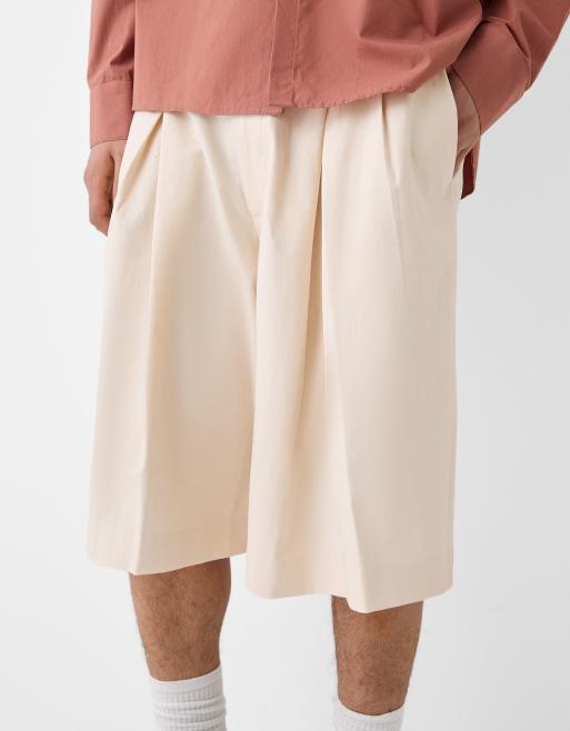 Bershka – Collection – Dopasowane szorty z szerokimi nogawkami w kolorze ecru