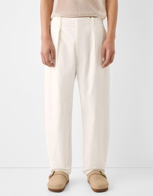 Bershka - Collection - Elegante broek met wijde pijpen in ecru