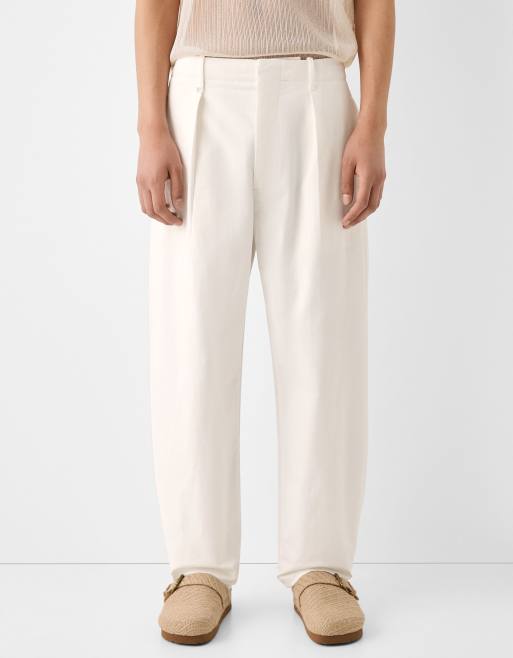 Bershka – Collection – Elegante Hose in Ecru mit weitem Schnitt