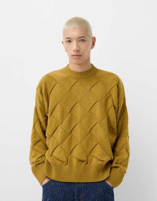 Bershka Collection – Jacquard-Strickpullover in Olivgrün 