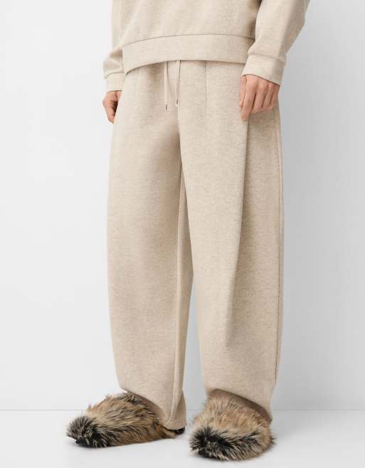 Bershka Collection knitted co-ord trouser in sand