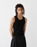 Bershka Collection knitted singlet in black