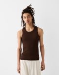 Bershka Collection knitted singlet in brown