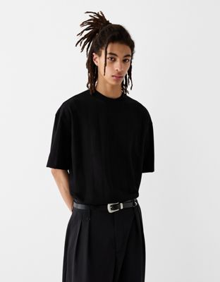 Bershka Collection knitted t-shirt in black