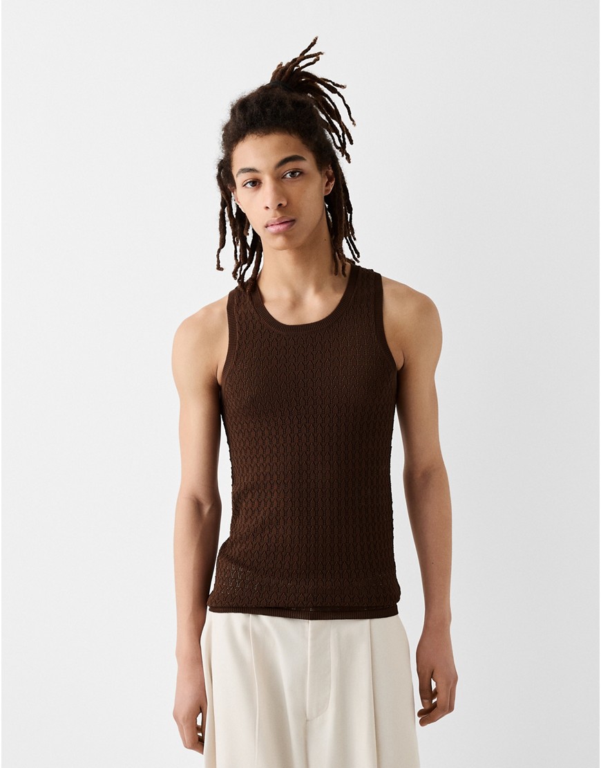 Bershka Collection knitted vest in brown