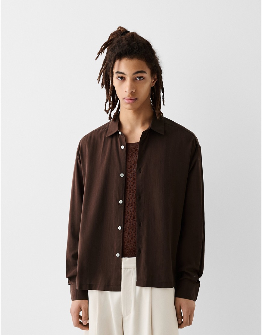 Bershka Collection long sleeve shirt in brown
