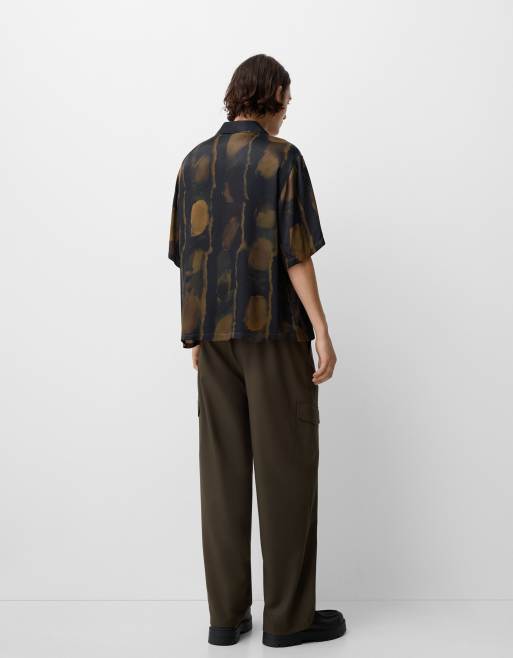 Bershka - Collection - Recht abstract overhemd in kaki, 4 van 4
