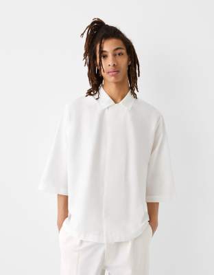  Bershka Collection revere collar shirt in white